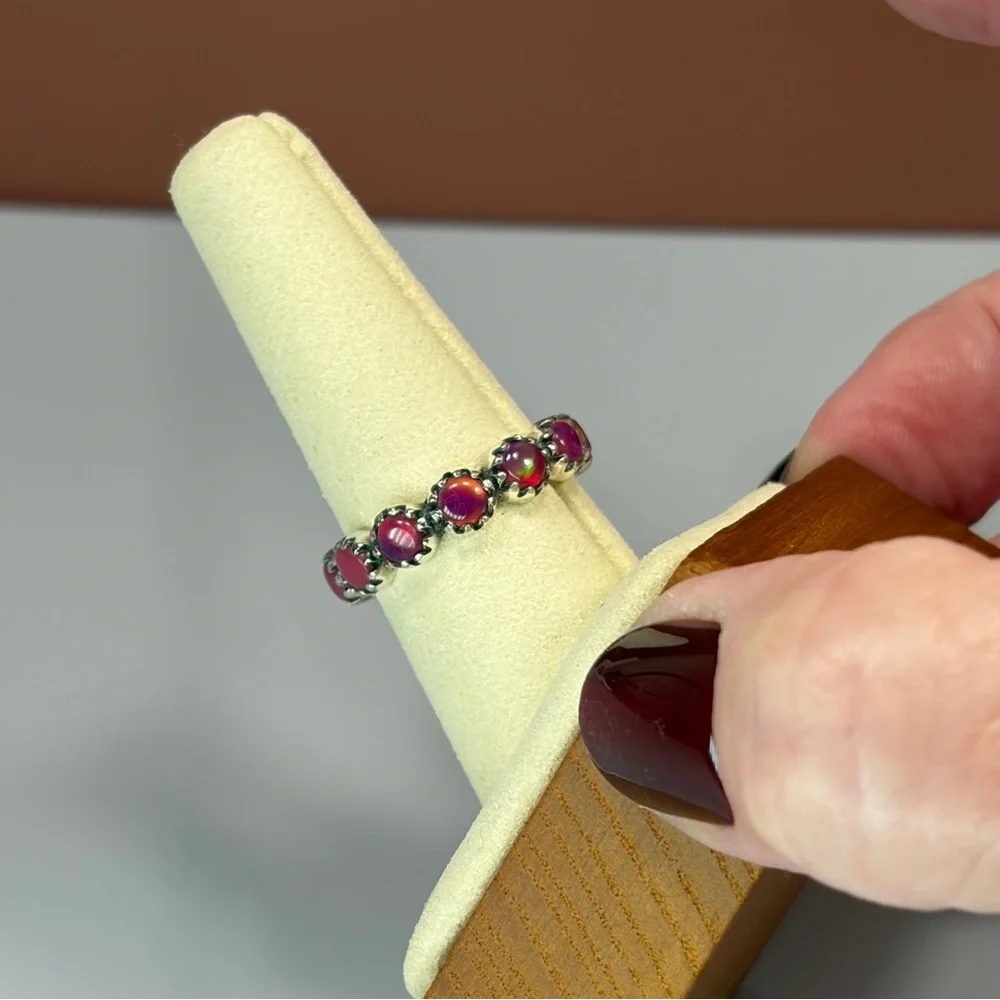 925 Sterling Silver Red Opal Eternity Ring